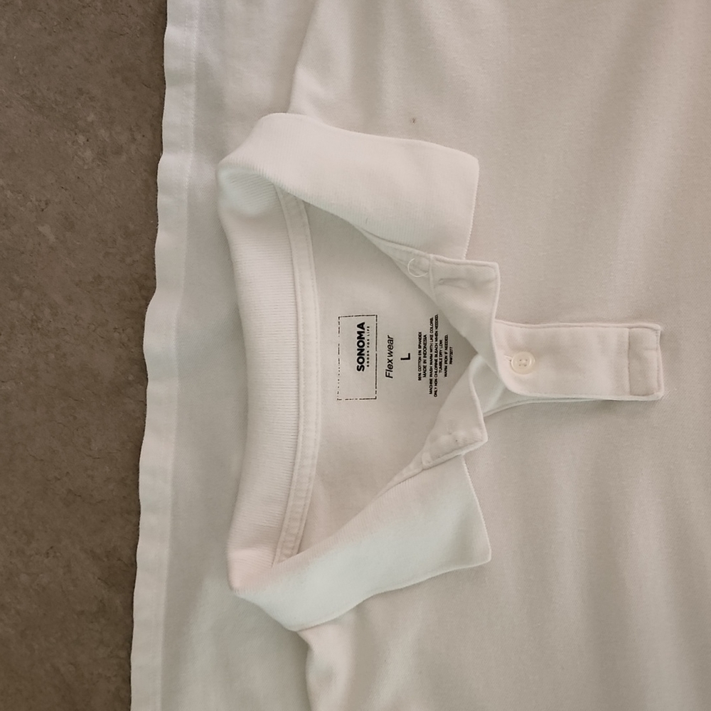 SONOMA Flexwear White Short Sleeve Polo Shirt Size Large